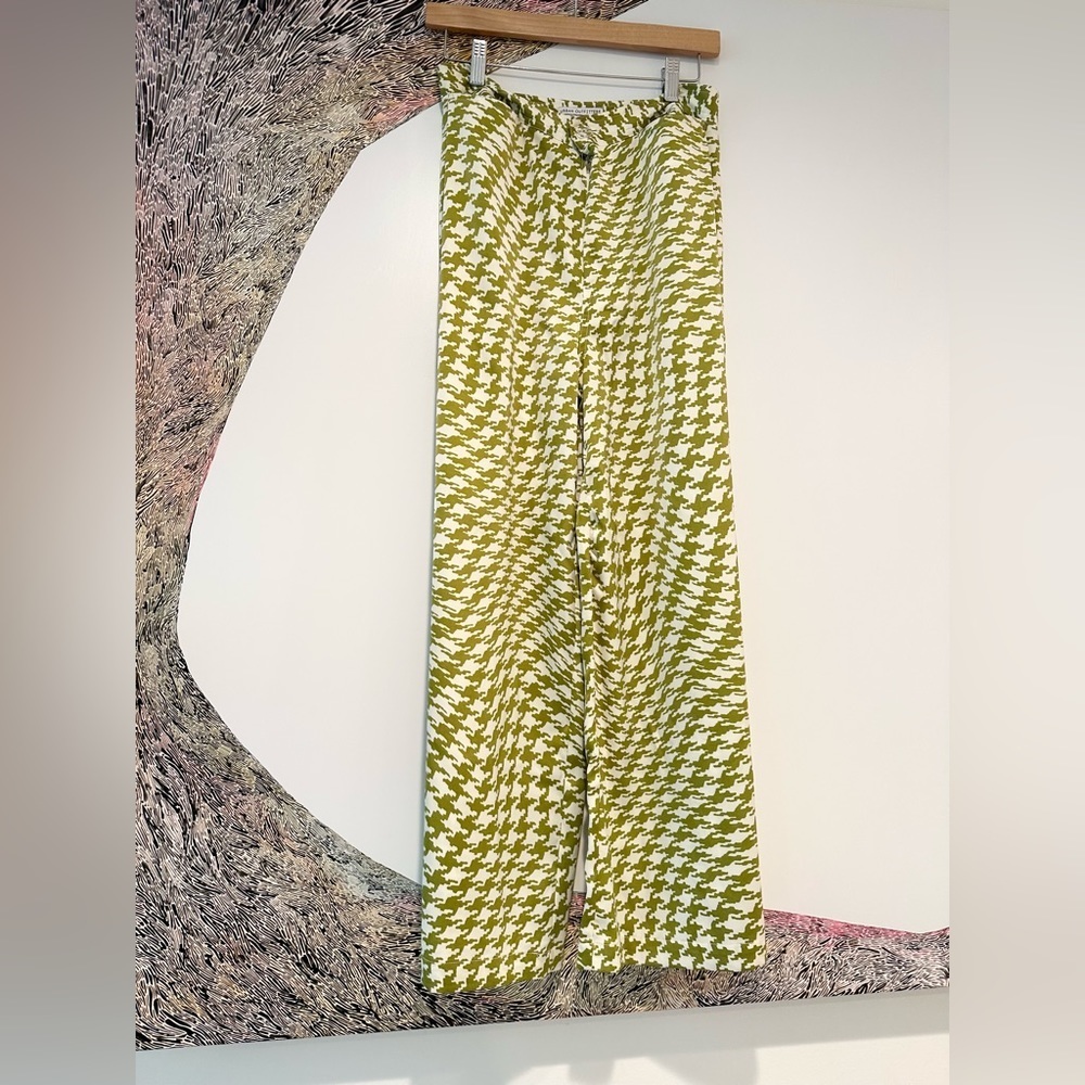 Urban Outfitters Olympia Crop Pants Mustard Green/White High Waisted Wide Leg L - Picture 2 of 7